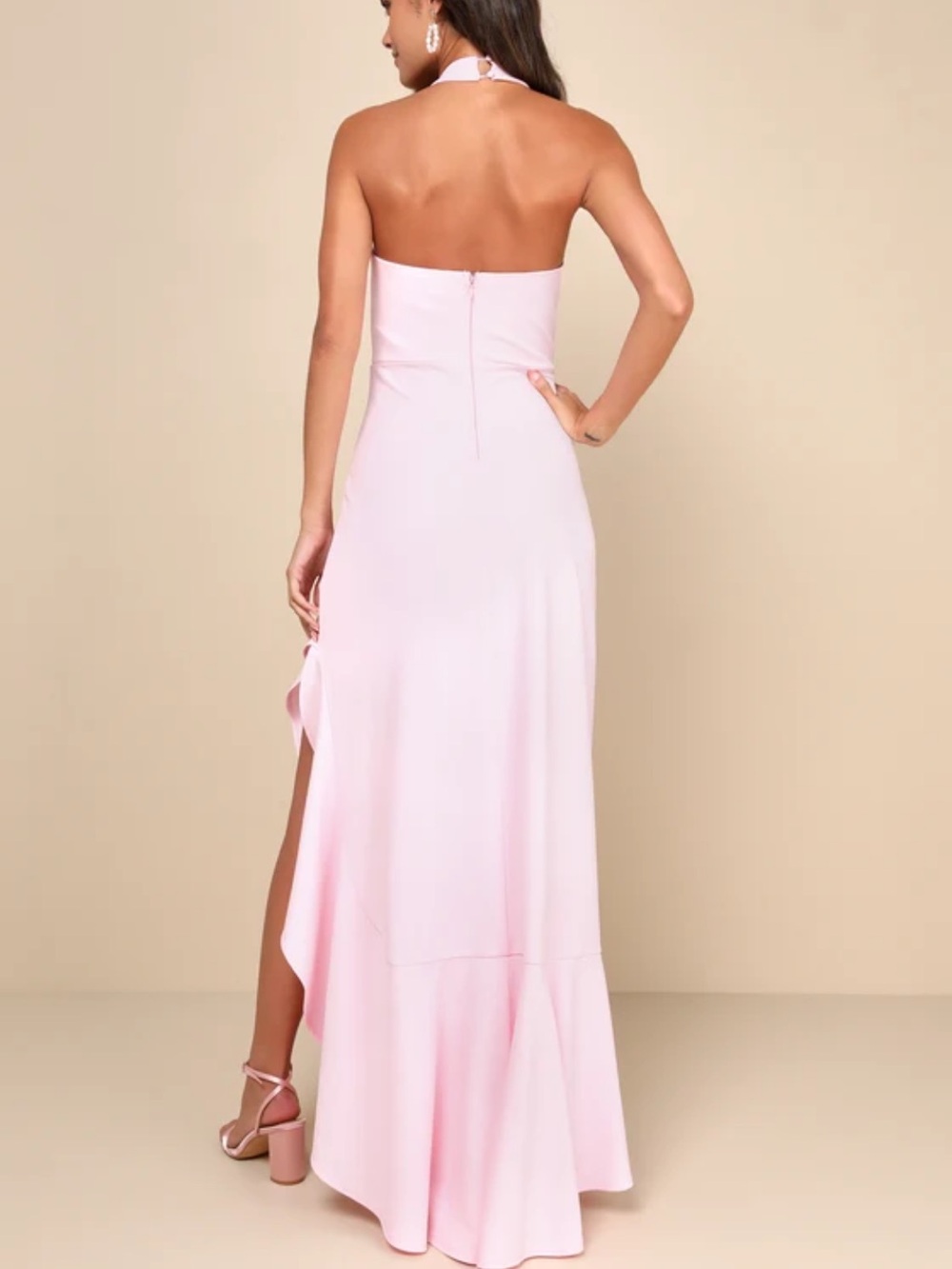 Lulu's Light Pink Halter Backless Maxi Dress